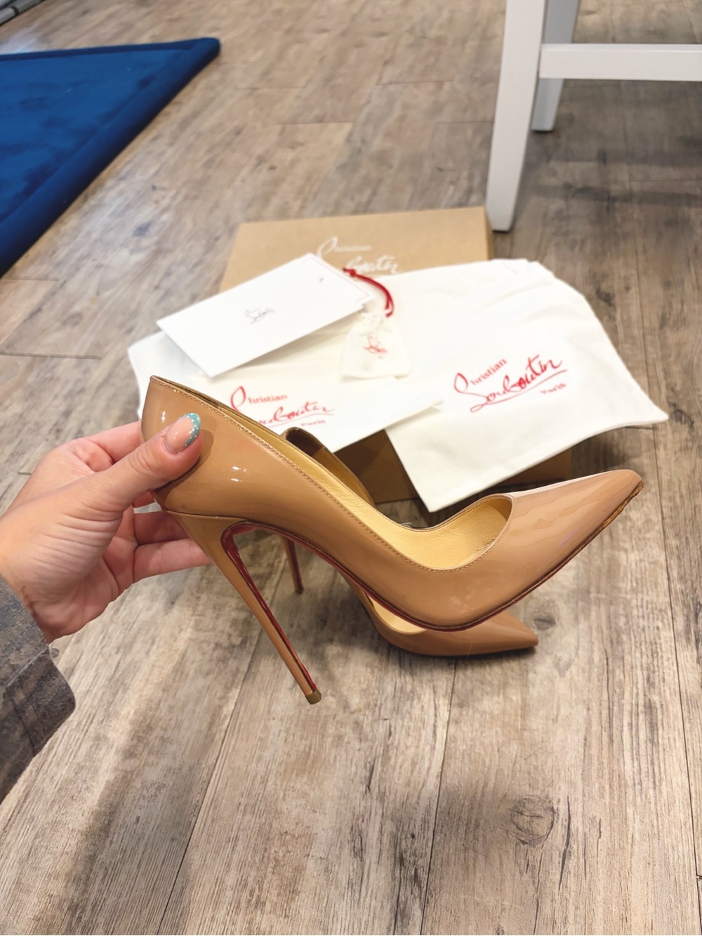 Christian Louboutin Nude Patent Pigalle Follies 100mm Pointed-Toe Red Bottoms